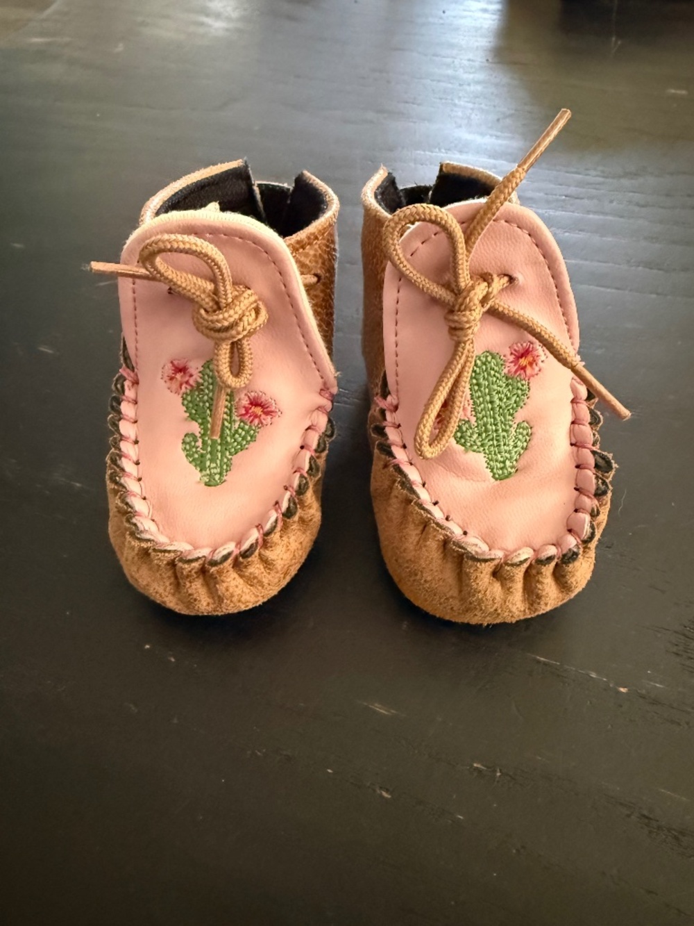 Old West Baby Pink Cactus Moccasin Booties